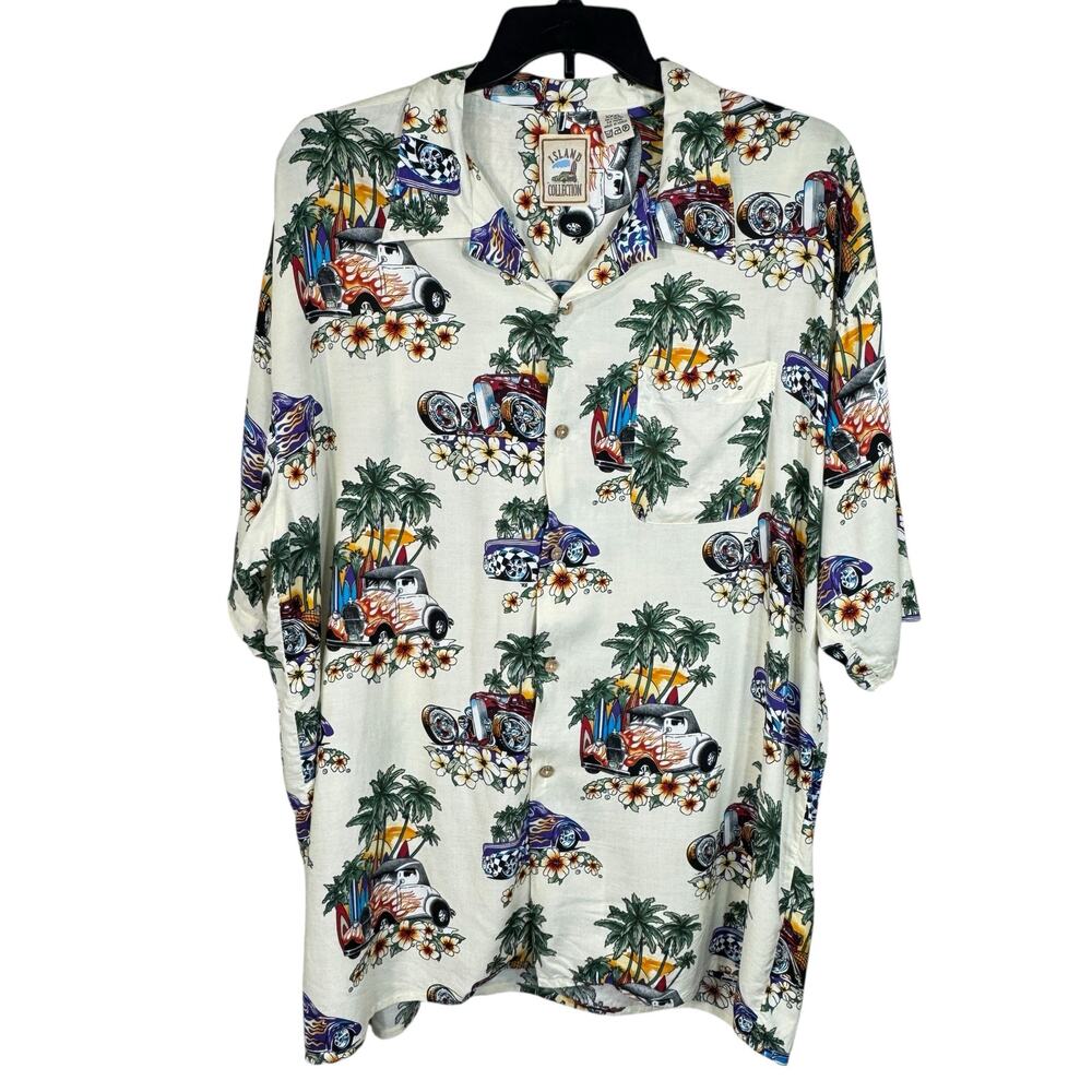 Island Collection Mens XXX-Large Hawaiian Button-Up Shirt Hot Rods Cars Floral
